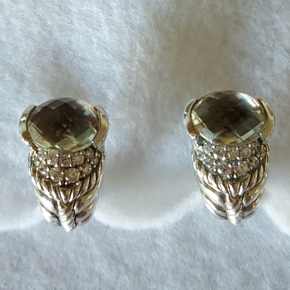 Green quartz Judith Ripka sterling silver crossover hoop earrings - Picture 1 of 11